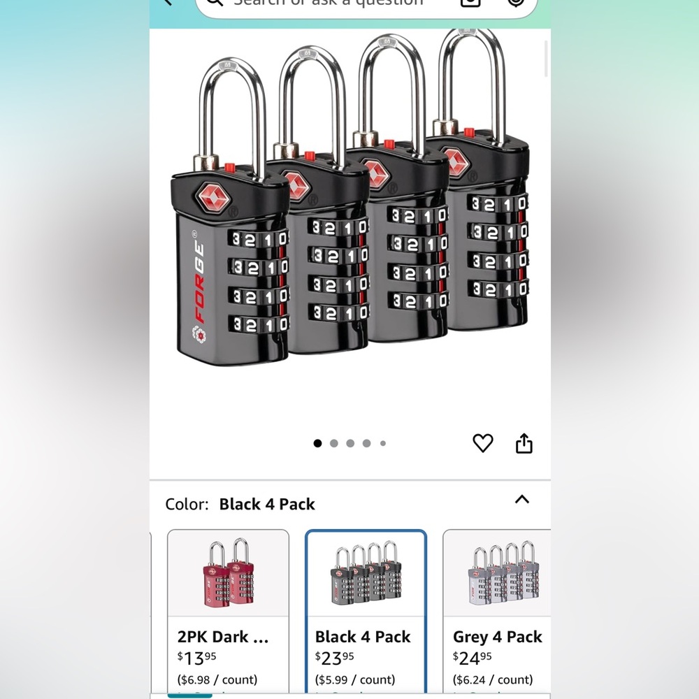 Black Combination Padlock 4-Pack